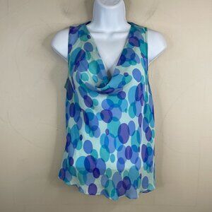 Vintage Y2K Saks 5th Ave Womens Silk Tank Top Size 14 Blue Scoop Neck Polka Dot